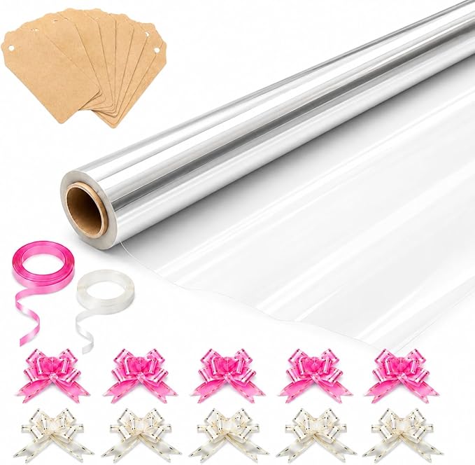 HURUC Clear Cellophane Wrap Roll 80cm x 30m Extra Wide | Gift Wrapping & Hampers