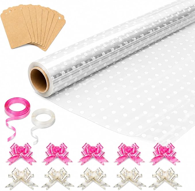 HURUC Dotted Cellophane Wrap Roll 80cm x 30m Extra Wide | Gift Wrapping & Hampers