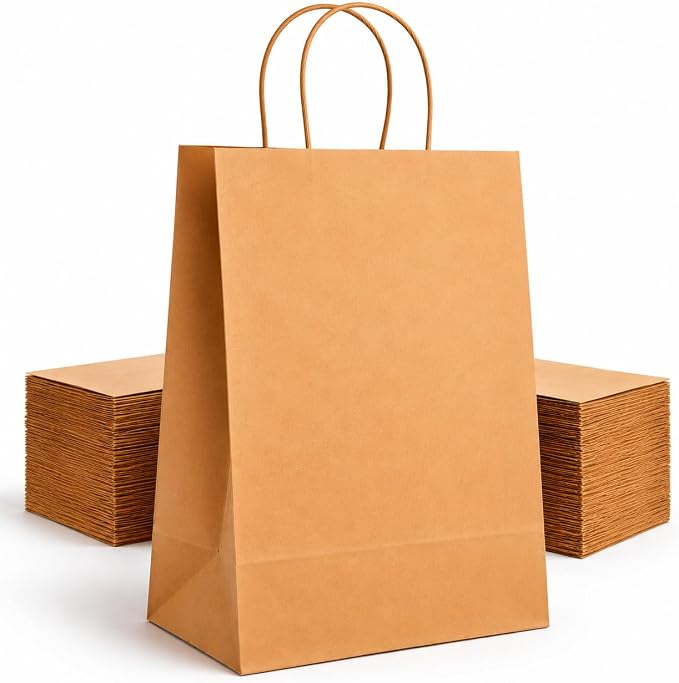 HURUC Large Brown Paper Bags with Handles | 130 GSM Kraft Bags