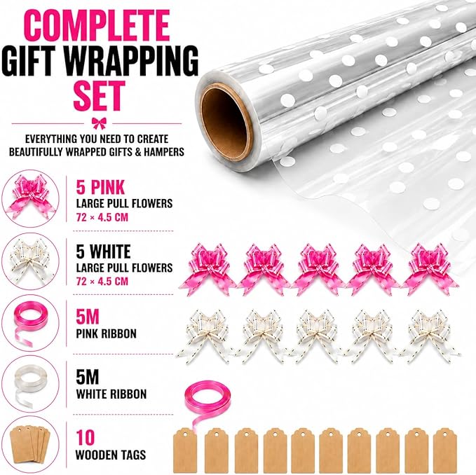HURUC Dotted Cellophane Wrap Roll 80cm x 30m Extra Wide | Gift Wrapping & Hampers