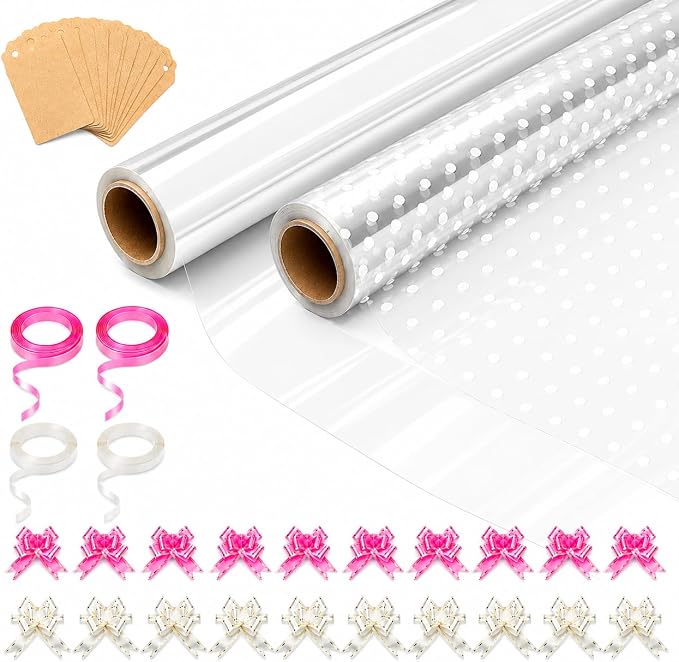 HURUC Cellophane Wrap Bundle 80cm x 30m with Gift Accessories