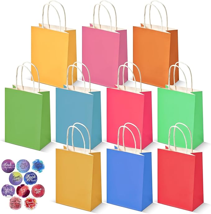 HURUC Colourful Paper Party Bags with Handles 30 Pack