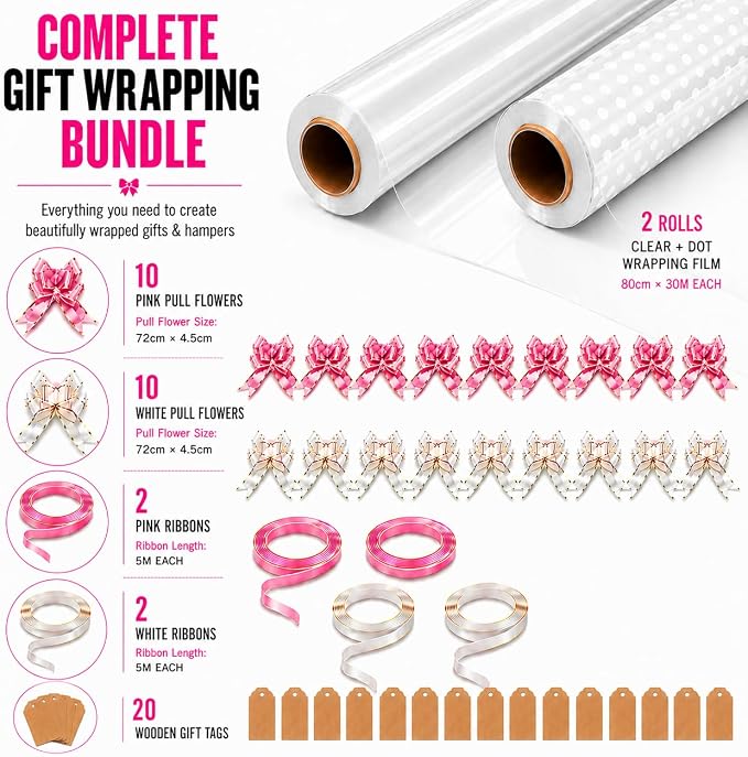 HURUC Cellophane Wrap Bundle 80cm x 30m with Gift Accessories