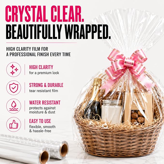 HURUC Cellophane Wrap Bundle 80cm x 30m with Gift Accessories