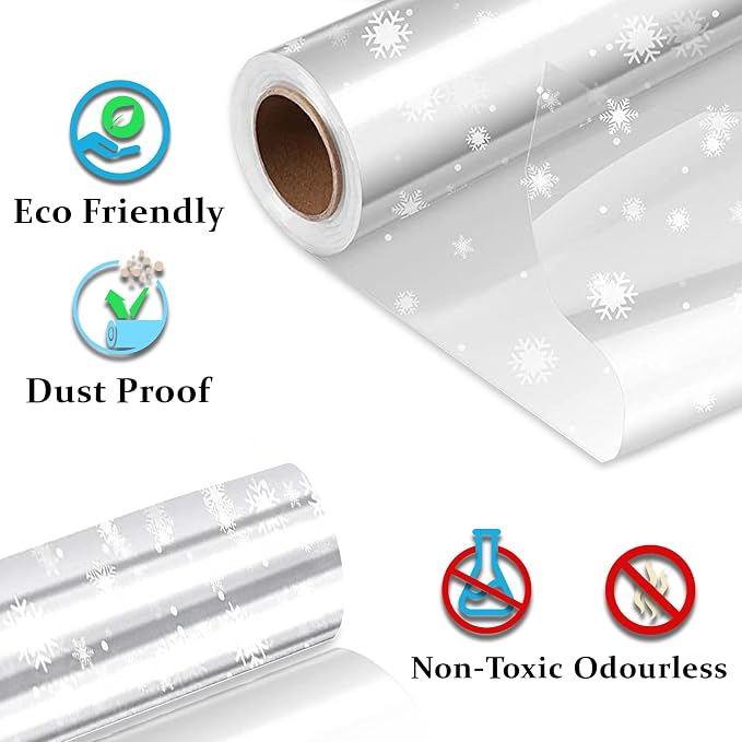 HURUC Snowflakes Cellophane Wrap Roll 40cm x 30m | Clear Gift Wrap