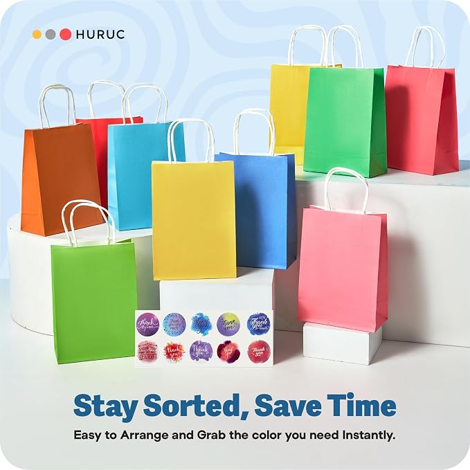 HURUC Colourful Paper Party Bags with Handles 30 Pack
