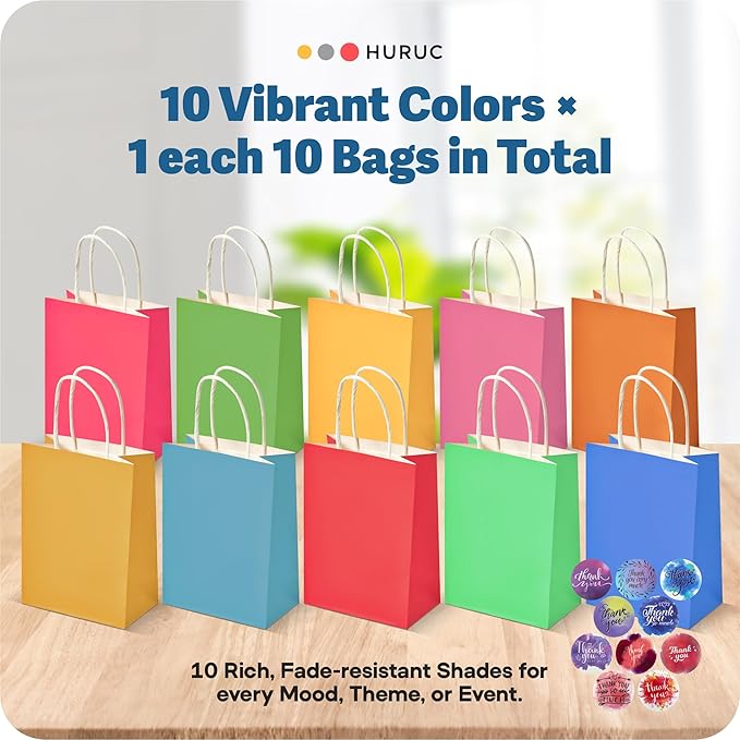 HURUC Colourful Paper Party Bags with Handles 30 Pack