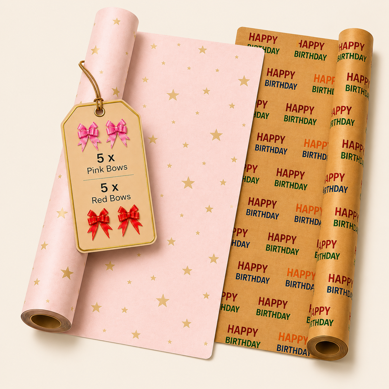 HURUC Pink Star & Birthday Gift Wrapping Paper Roll Set - Pack of 2