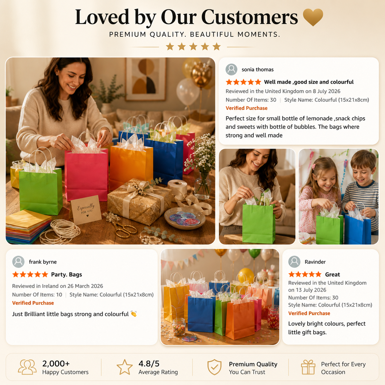 10 Pack Mix Color Kraft Bags