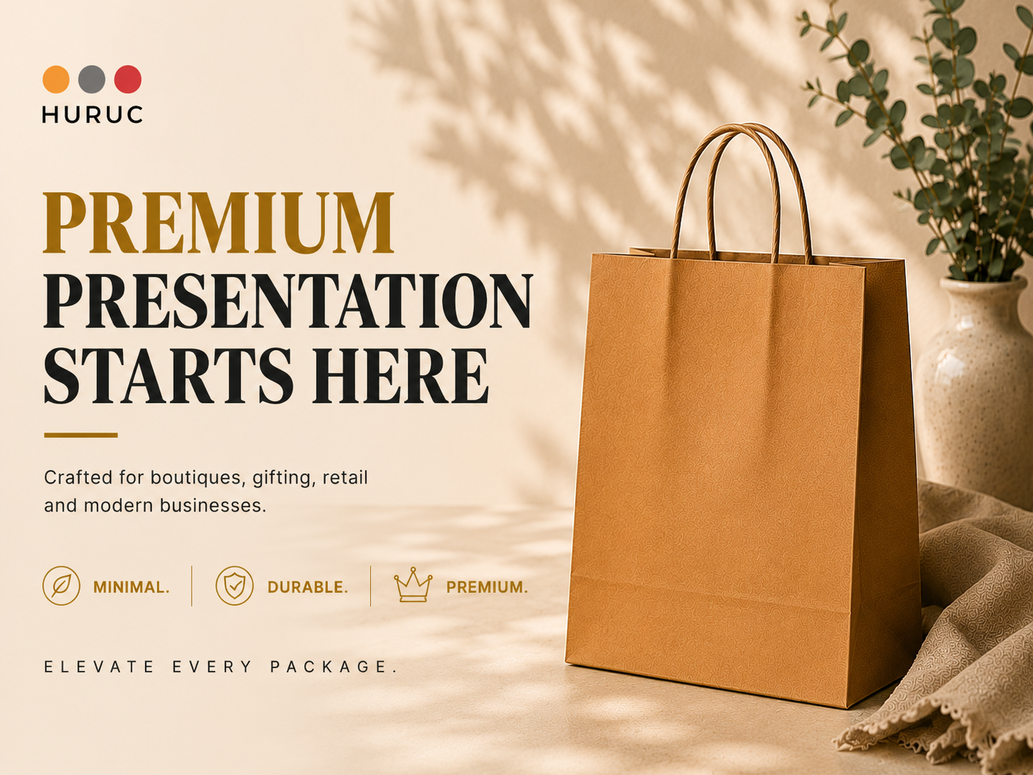 HURUC Brown Paper Bags with Handles 50 Pack Medium