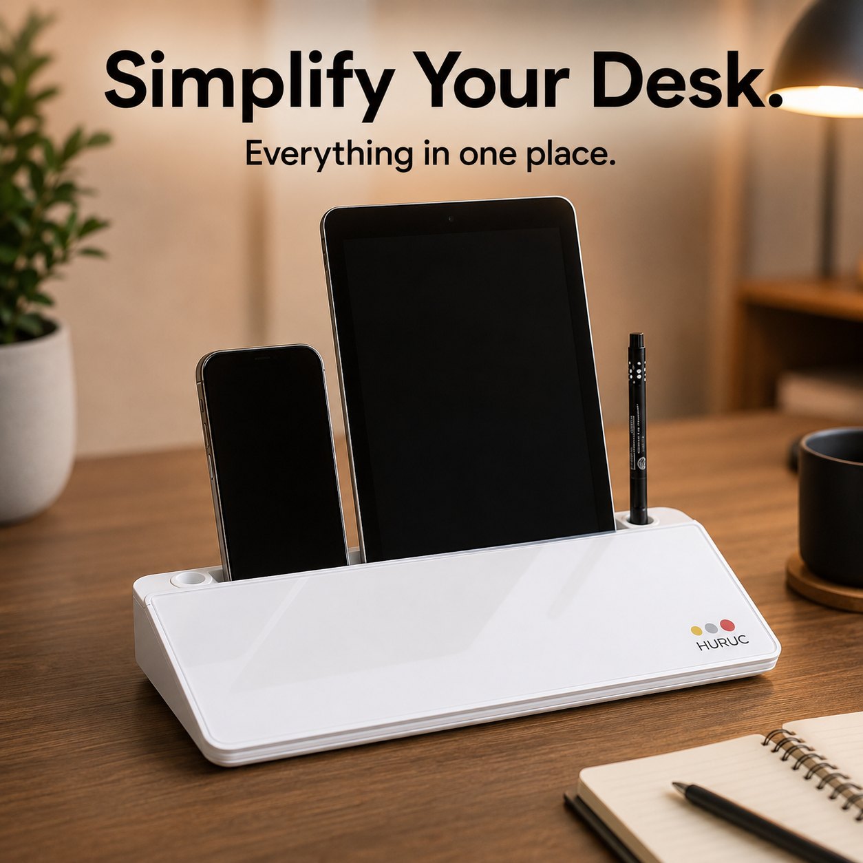 Clean White Desktop Buddy on a wooden desk