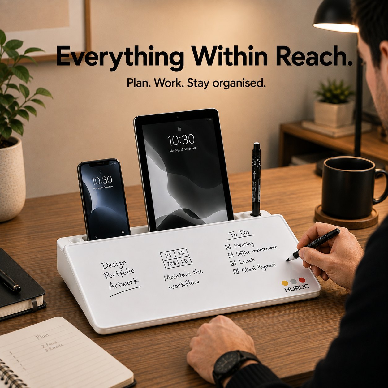 Clean White Desktop Buddy with everything within reach